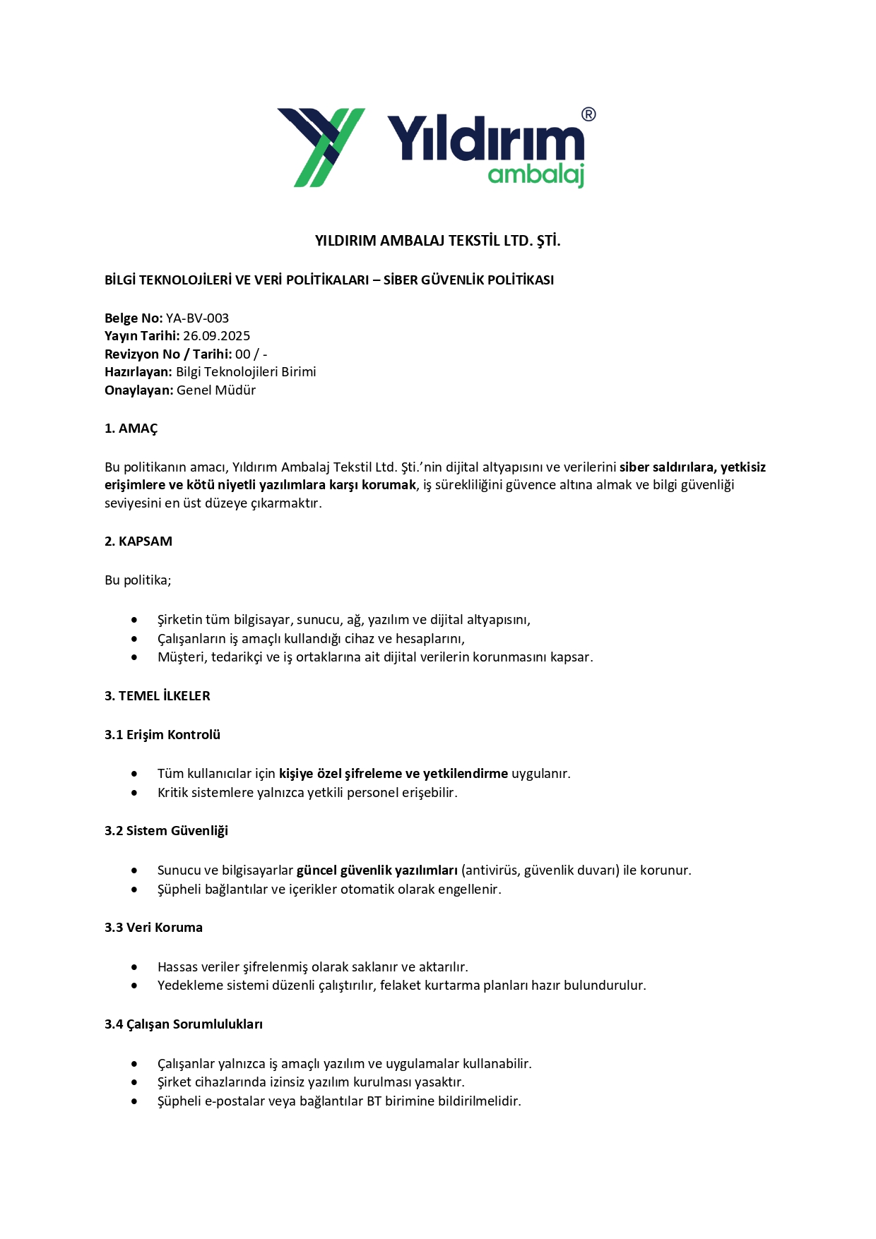 SİBER GÜVENLİK POLİTİKASI